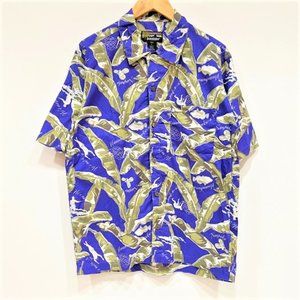 Vintage Men's 90s Blue Climbing Hawaiian Aloha Shirt Pataloha Patagonia XL